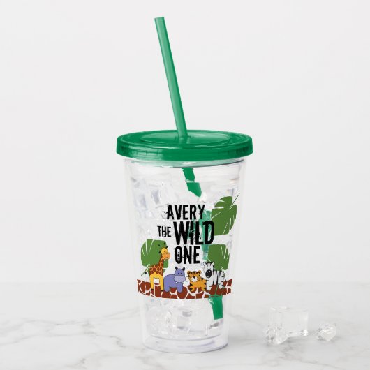 "De Wilde" Gepersonaliseerde Safari Dierenbeker Acryl Drinkbeker (Voorkant ijs)