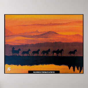 De wilde paarden van Montana schilderij van Alfred Poster