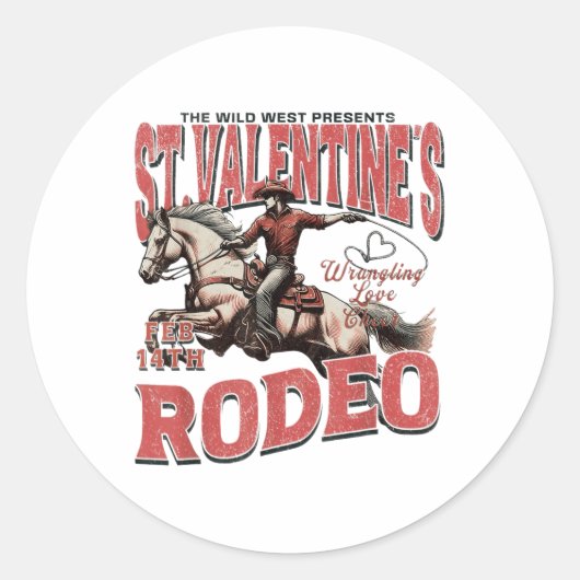 De Wilde West Cadeaus St. Valentijnse Rodeo Ronde Sticker (Voorkant)
