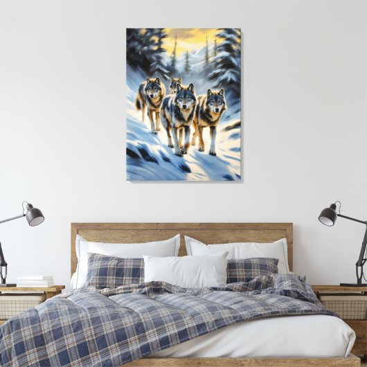 De wilde wolven van Alaska Canvas Afdruk (Insitu (Slaapkamer))
