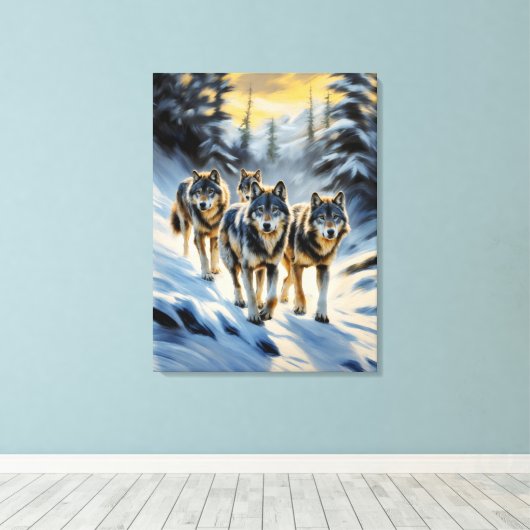 De wilde wolven van Alaska Canvas Afdruk (Insitu (Houten vloer))