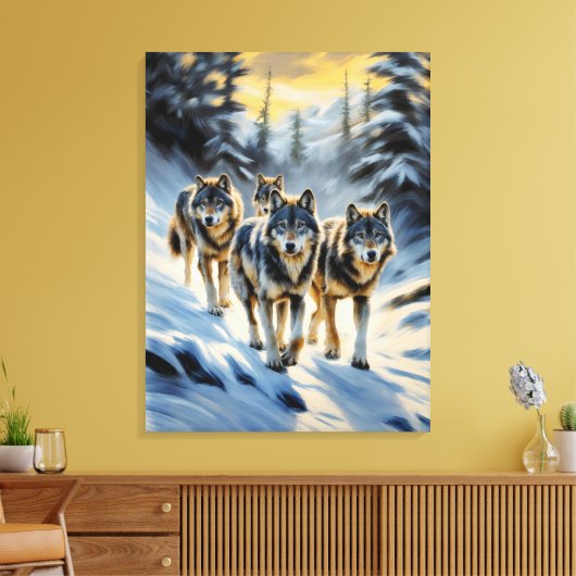 De wilde wolven van Alaska Canvas Afdruk (Insitu (Woonkamer))