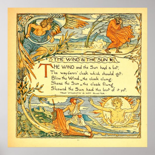De wind en de zon 1887 Walter Crane Poster (Voorkant)