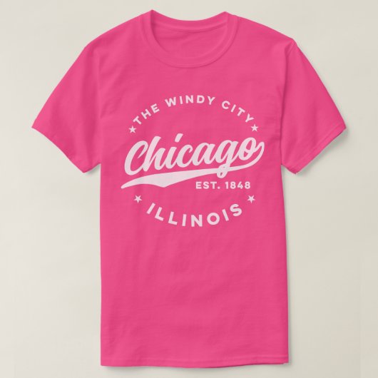 De Winderige Stad Chicago Witte Tekst T-shirt (Design voorkant)