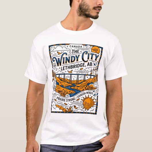 De Winderige Stad Lethbridge Alberta Chinookwinden T-shirt (Voorkant)