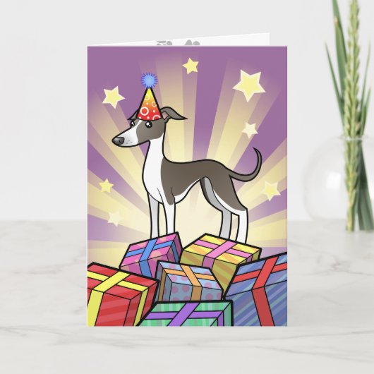 De Windhond van de verjaardag/Whippet/Italiaanse Kaart (Voorkant)