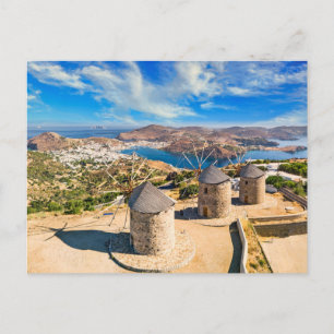De windmolens van Chora op het eiland Patmos, Grie Briefkaart