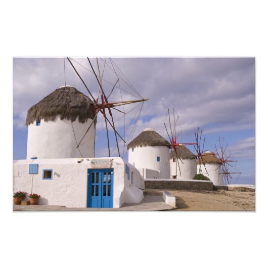 De windmolens van Mykonos op de Griekse eilanden Foto Afdruk (Voorkant)