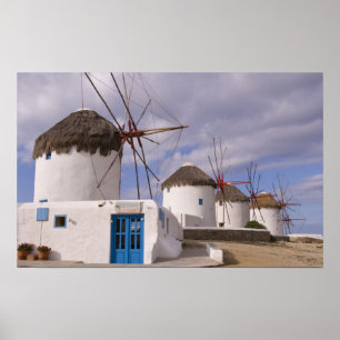 De windmolens van Mykonos op de Griekse eilanden Poster