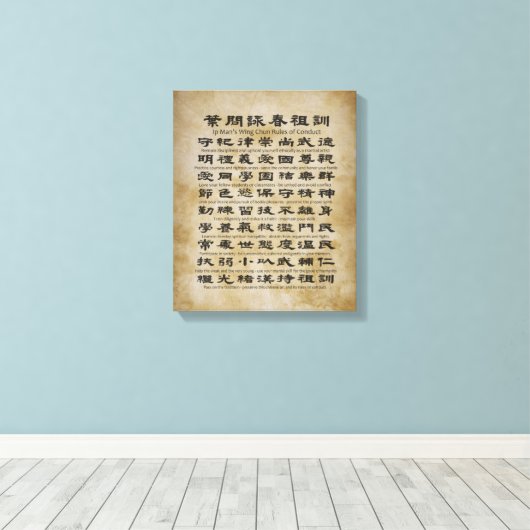 De Wing Chun-gedragsregels van het Ip-Man Canvas Afdruk (Insitu (Houten vloer))