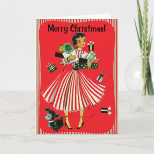 De Winkelende Dame Kerstkaart van de vintage-stijl Feestdagen Kaart
