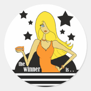 De winnaar bevindt zich in een Oranje dress Ronde Sticker
