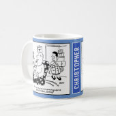 De winst van de vrouw van het uitgeven verspreidt  koffiemok (Voorkant links)