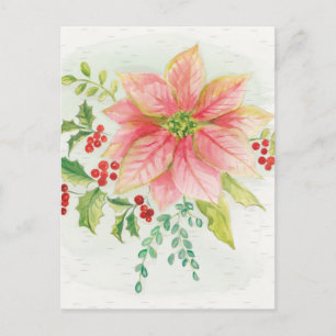 De winter bloeit de Roze Bloeiende Poinsettia van Briefkaart