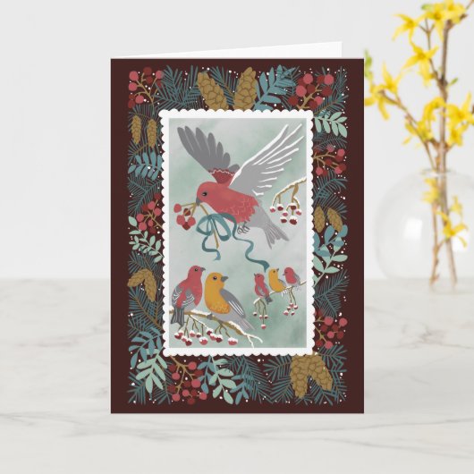 de Winter Earth Song Crimson Red Wenskaarten Kaart (Gele Bloem)