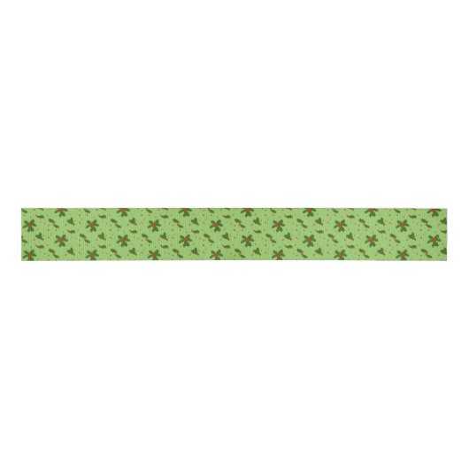 De winter: Happy Holly Days Pattern on Green Grosgrain Lint (Voorkant)