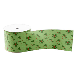 De winter: Happy Holly Days Pattern on Green Grosgrain Lint