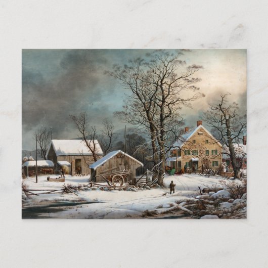 De winter in het land, een koude ochtend briefkaart (Voorkant)