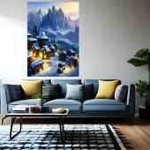 De winter in het sneeuwdorp | AI Art Poster