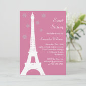 De winter in Parijs: Birthday Invite roze Kaart (Staand voorkant)