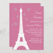 De winter in Parijs: Birthday Invite roze Kaart (Voorkant / Achterkant)