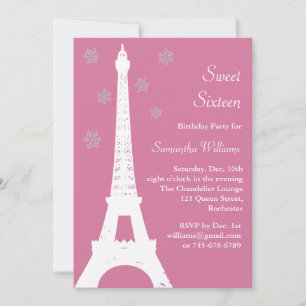 De winter in Parijs: Birthday Invite roze Kaart