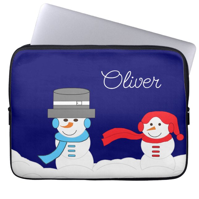 De winter is sneeuwachtig:  Donkerblauw Laptop Sleeve (Voorkant)