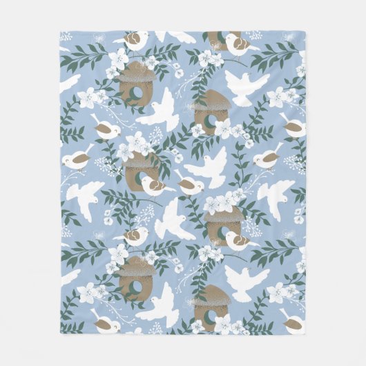 De winter kalmeert de deken in lichtblauw, met vog (Voorkant)