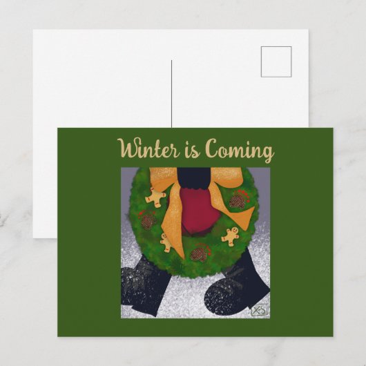 De winter komt eraan: raad eens wie er zich klaarm briefkaart (Voorkant / Achterkant)