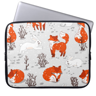 De winter naadloos met schattige vossen en bunny. laptop sleeve