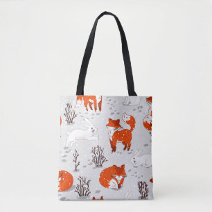 De winter naadloos met schattige vossen en bunny. tote bag