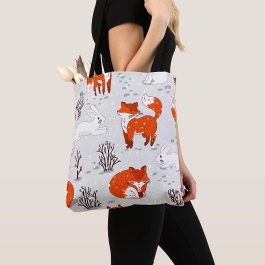 De winter naadloos met schattige vossen en bunny. tote bag (Dichtbij)