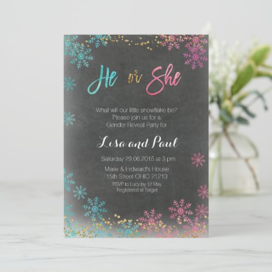 De winter of het geslacht onthult uitnodiging (Staand voorkant)