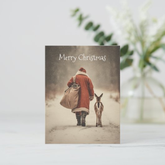 De Winter Woodland Journey van de Kerstman Feestdagenkaart (Staand voorkant)