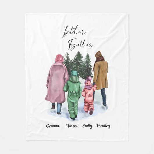 De winterfamilie van 4 en namen beter samen fleece deken (Voorkant)