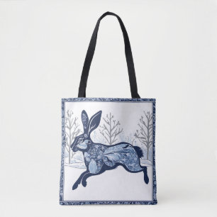 De winterlijke grillige zwerveling van de haas tote bag