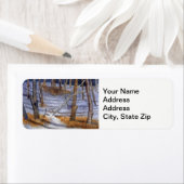 De wintersneeuw bedekte de schaduw van donkere den etiket (Insitu)