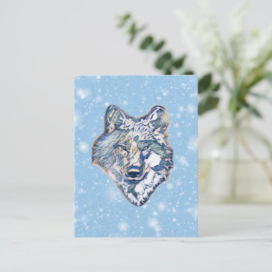 De winterwolf   briefkaart (Staand voorkant)
