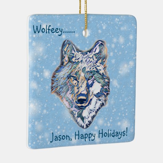 De winterwolf (gepersonaliseerd) keramisch ornament (Rechts)