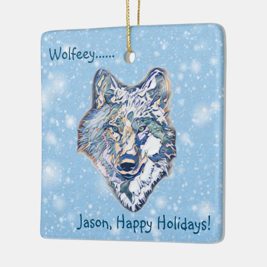 De winterwolf (gepersonaliseerd) keramisch ornament (Links)