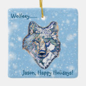 De winterwolf (gepersonaliseerd) keramisch ornament (Voorkant)
