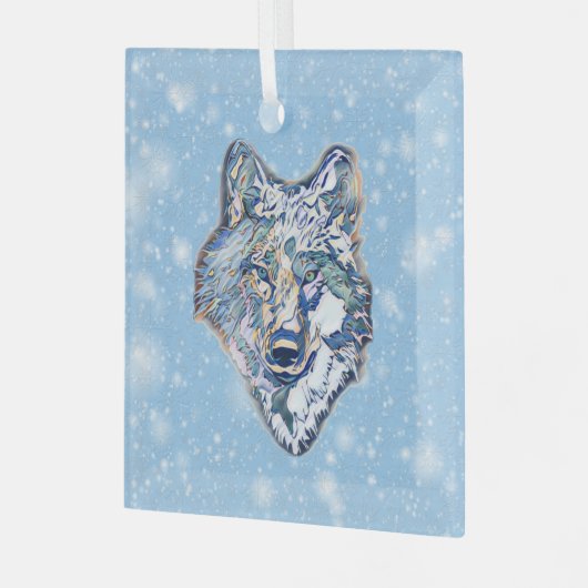 De winterwolf    glas ornament (Voorkant links)