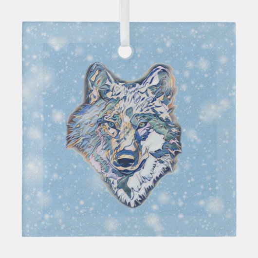De winterwolf    glas ornament (Voorkant)