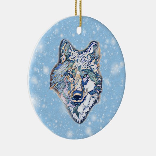 De winterwolf keramisch ornament (Rechts)
