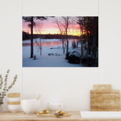 De winterzonsopkomst weerspiegelt het meer poster (Keuken)