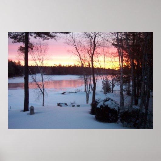 De winterzonsopkomst weerspiegelt het meer poster (Voorkant)