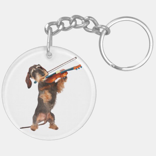De Wirehaered Dachshund die een Violin speelt Sleutelhanger (Achterkant Rechts)