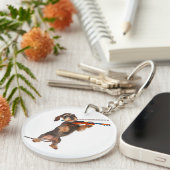 De Wirehaered Dachshund die een Violin speelt Sleutelhanger (Voorkant Rechts)