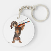 De Wirehaered Dachshund die een Violin speelt Sleutelhanger (Achterkant)
