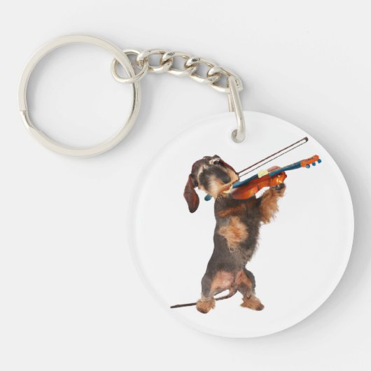 De Wirehaered Dachshund die een Violin speelt Sleutelhanger (Voorkant)